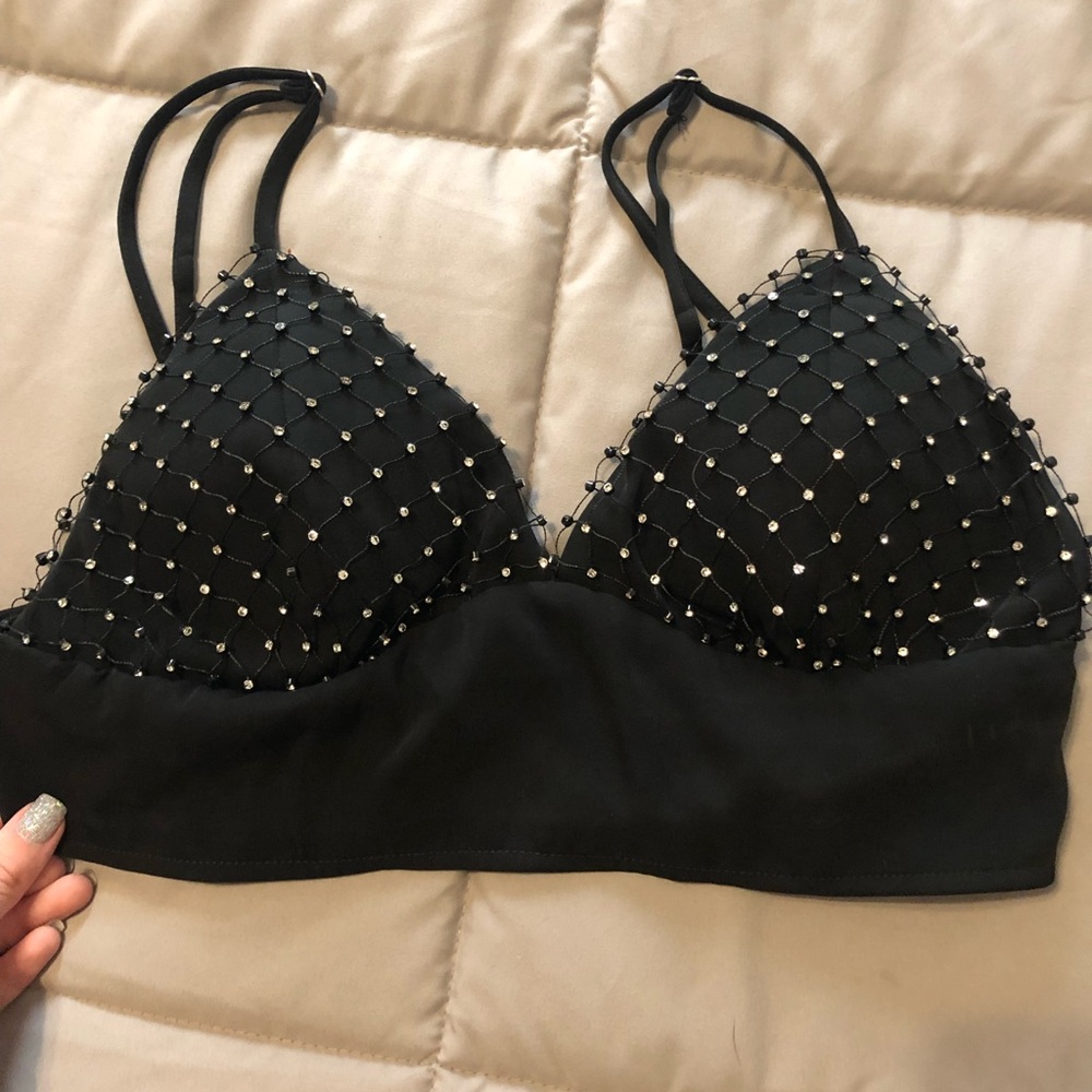 Black rhinestone crop top
